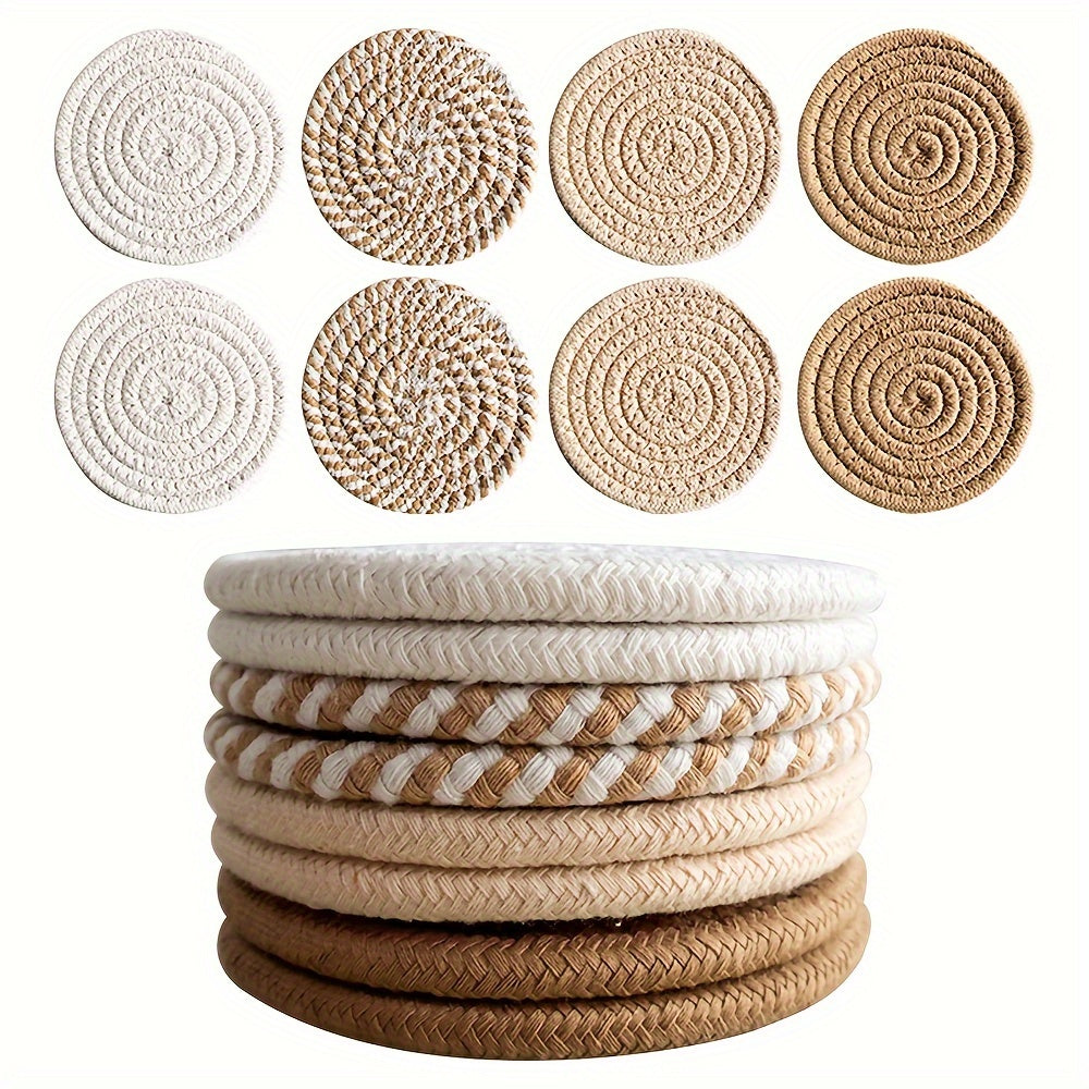 8pcs cocurse absorbant ensemble, tapis de boissons minimalistes pour table basse décor, cadeau de pendaison de maison de bar, série brune, mélange de polyester 100%, doublure de tissu non tissé