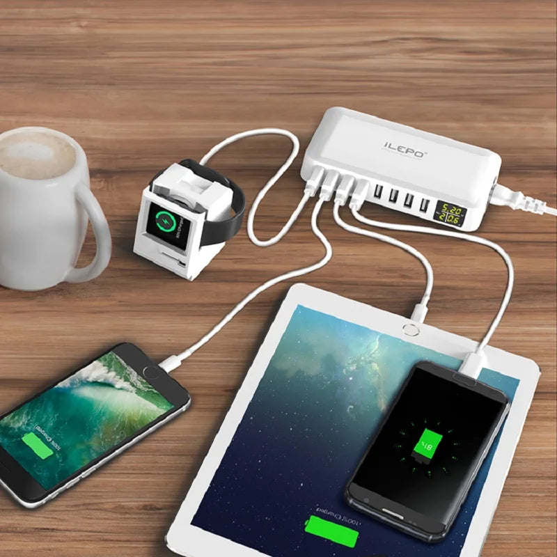 60W 8 Port USB Charger rapide QC3.0 Hub Smart Charge Quick Affichage LED Multi USB Station de chargement de téléphone mobile Hometop Home