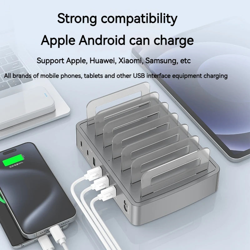 Universal 72W 6 Port Multi intelligent USB PD CHARGER Station pour iPhone 16 15 14 QC3.0 Stand de charge rapide pour Samsung Xiaomi
