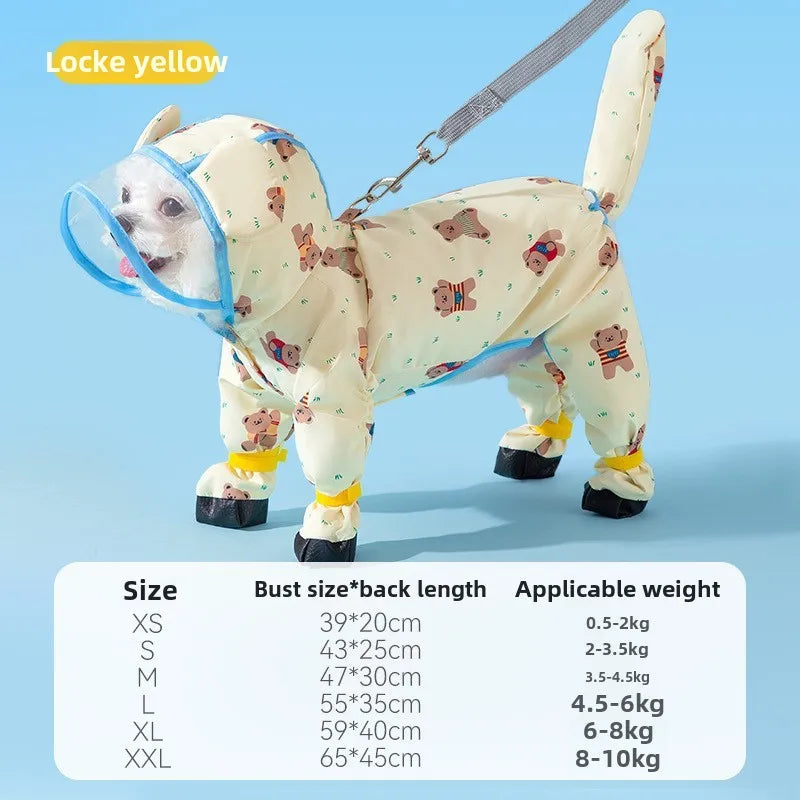 Puppy leashable full-body raincoat waterproof all-inclusive footed small dog rainy day snow day clothes