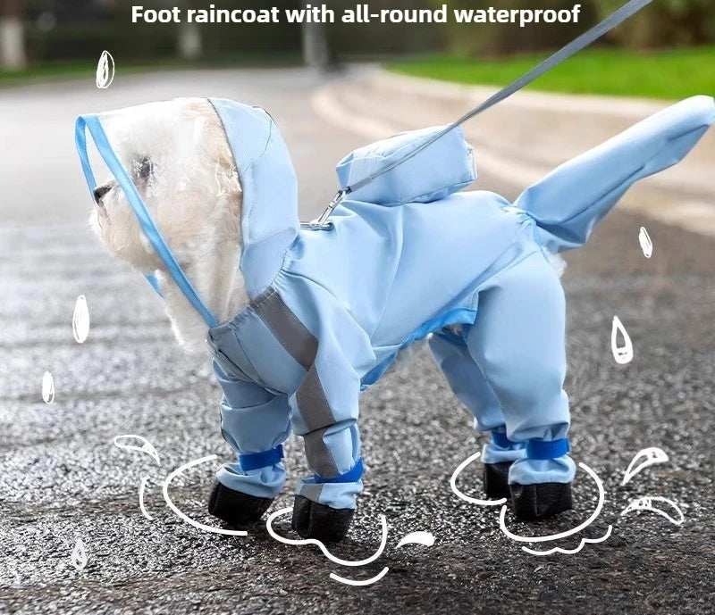 Puppy leashable full-body raincoat waterproof all-inclusive footed small dog rainy day snow day clothes