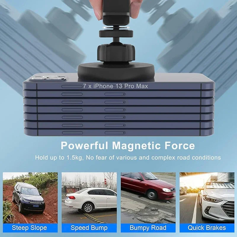 UYUXIO Magnetic Car Mount Phone Holder 2 in 1 15W Fast Charging Wireless Car Charger for iPhone 16 15 14 13 12 Pro Max Series