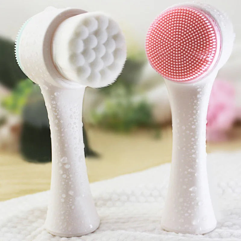 Nettoyage en profondeur 3D Handheld Gentle Silicone Face Nettoyant Brosse Exfoliator à double face