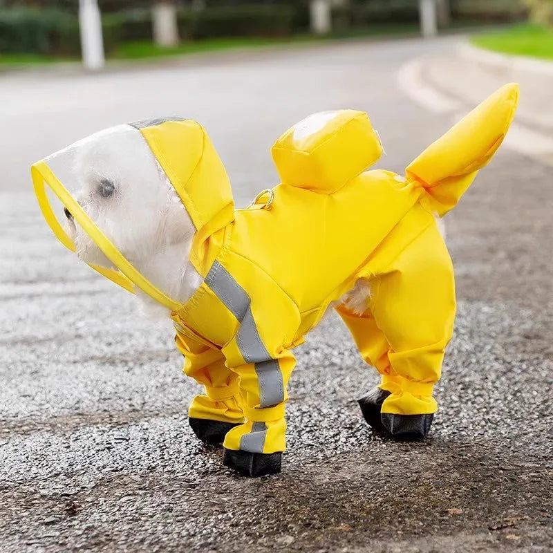 Puppy leashable full-body raincoat waterproof all-inclusive footed small dog rainy day snow day clothes