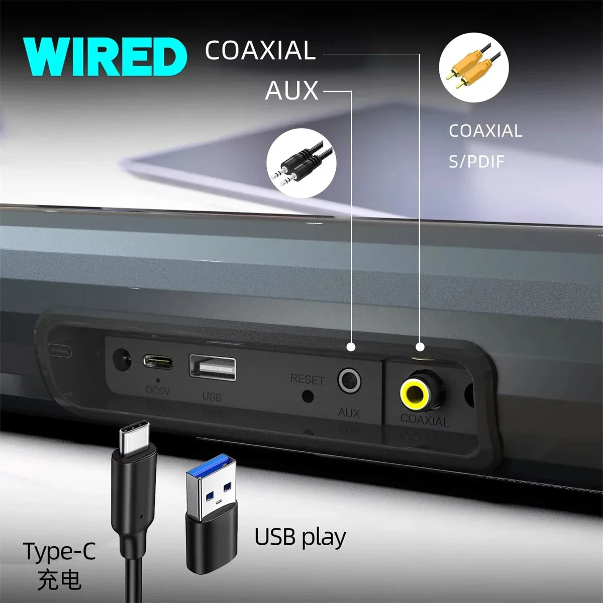 BS-55 100W Bluetooth 5.3 Bouton de volume Sound Wireless Computer Endeurs Choquant Bass surround Sound RVB Light Support USB/AUX