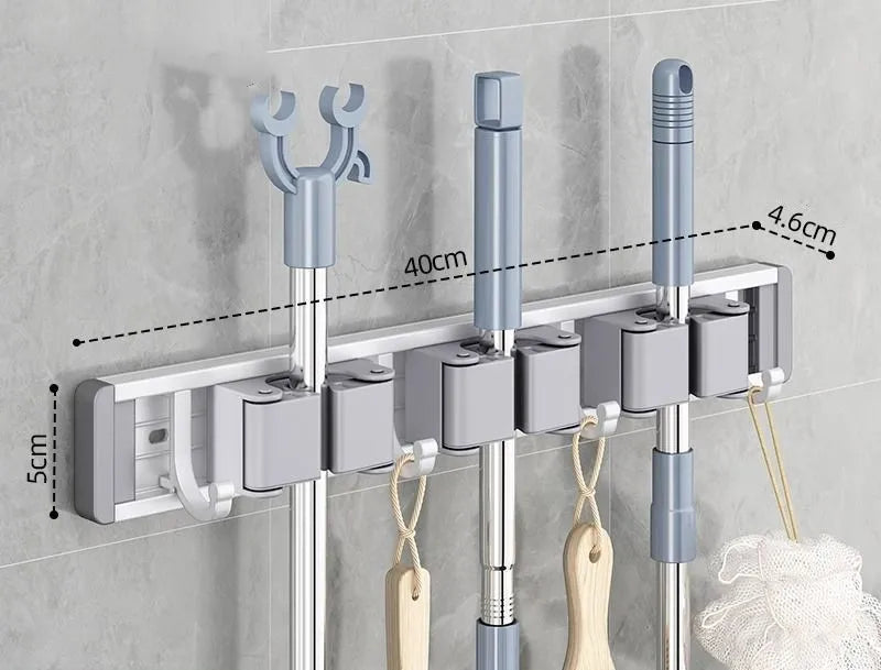 Mop and Broom Organizer Mop Holder Rack Mop Holder Wall Mounted Strong Broom Mop Holder Self With 5 Hooks Organizers Hang Broom