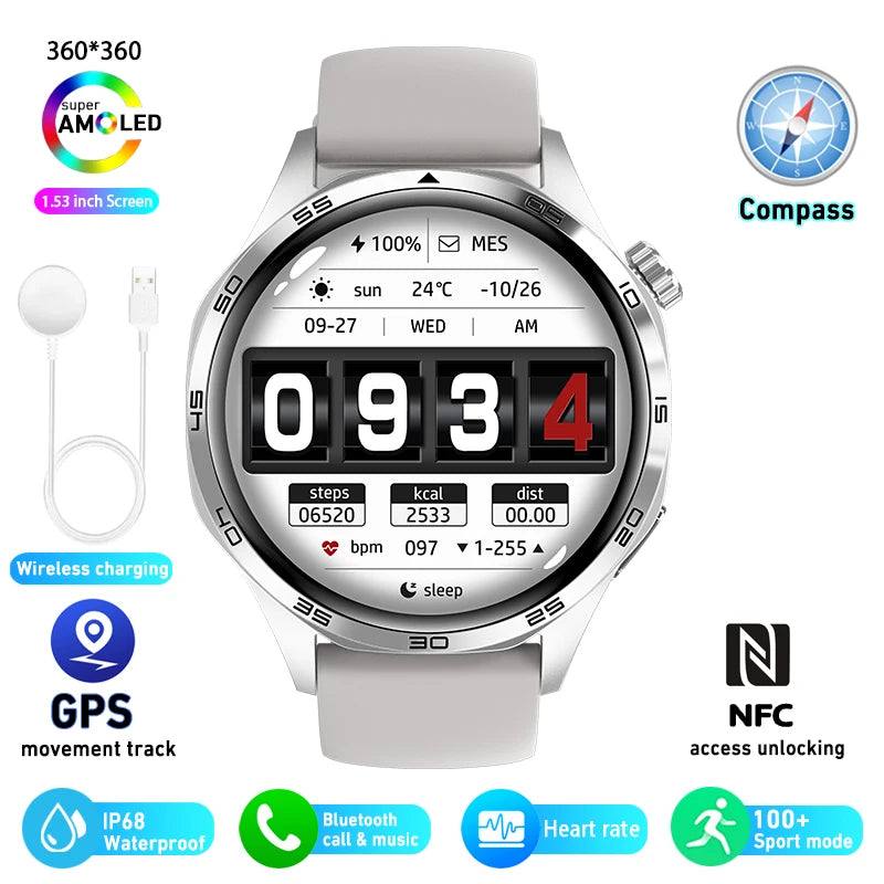 Pour Huawei GT5 Pro GPS NFC Smart Watch Men 360 * 360 AMOLED SCREAT CARD Rate Bluetooth Call IP67 imperméable Homme Smartwatch 2025