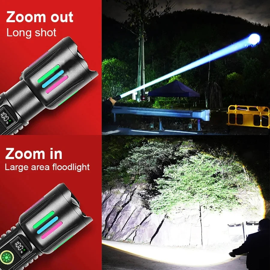 Lampe de poche laser blanche à haute puissance de 800 W avec des bandes lumineuses 3500 mètres à longue portée de type C USB rechargeable lampe à camping zoomable