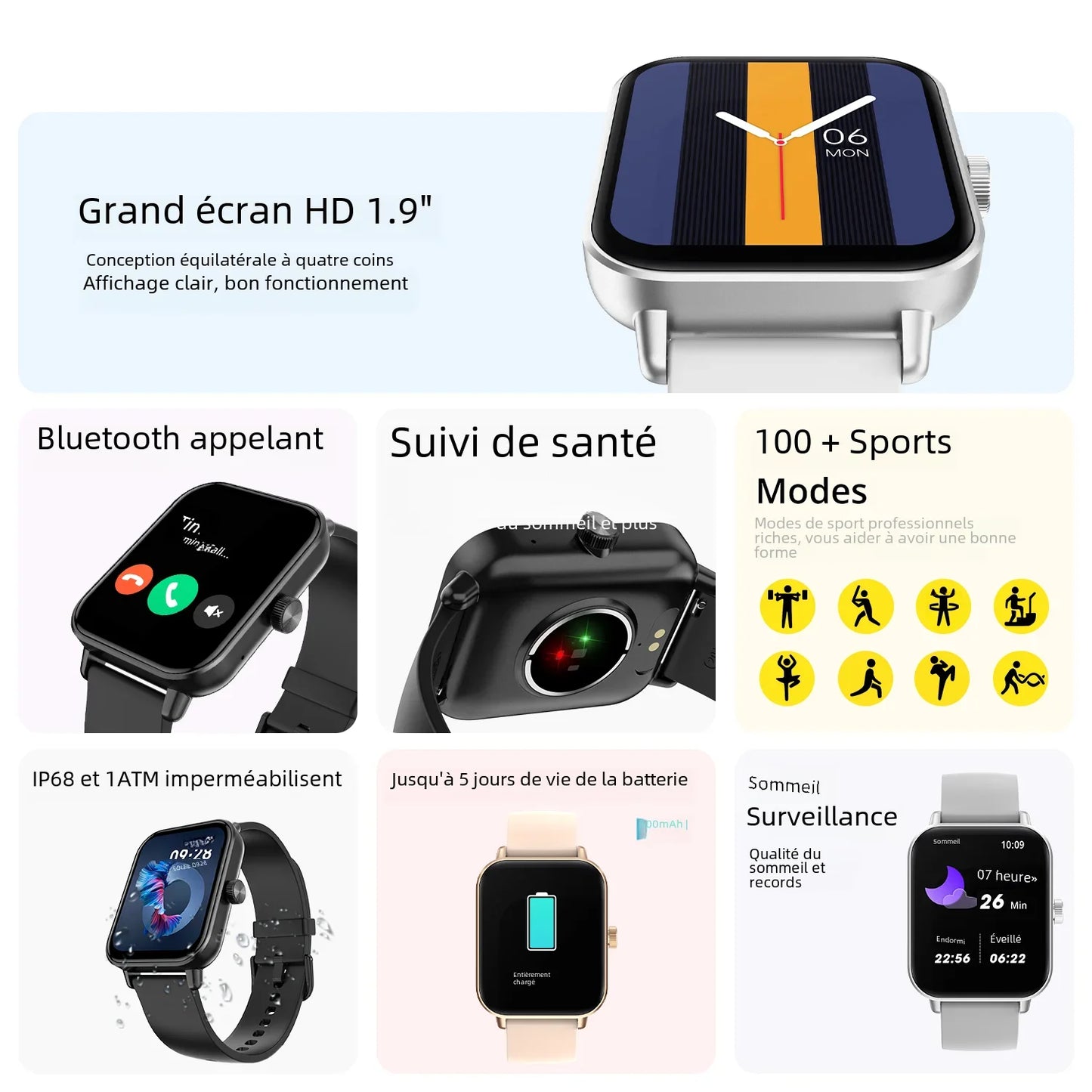 COLMI P81 VOIX CALLAGE SMART Watch Ultra 1,9 pouce Screen 24h Monitor de santé 100+ Modes de sport, Bluetooth Smartwatch Men Women