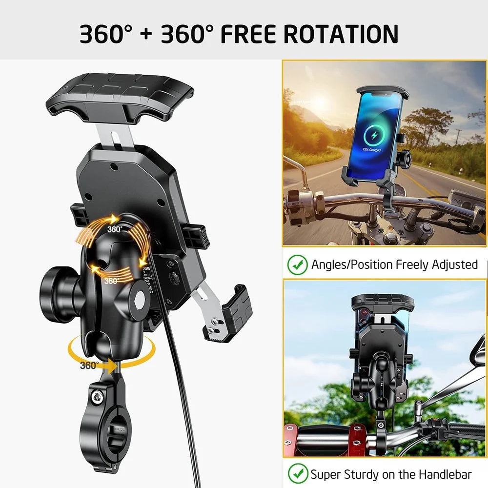 Support de téléphone pour moto 12 V, chargeur rapide USB C PD 20 W, chargeur sans fil 15 W, support pour vélo 4.07.0" Téléphone portable