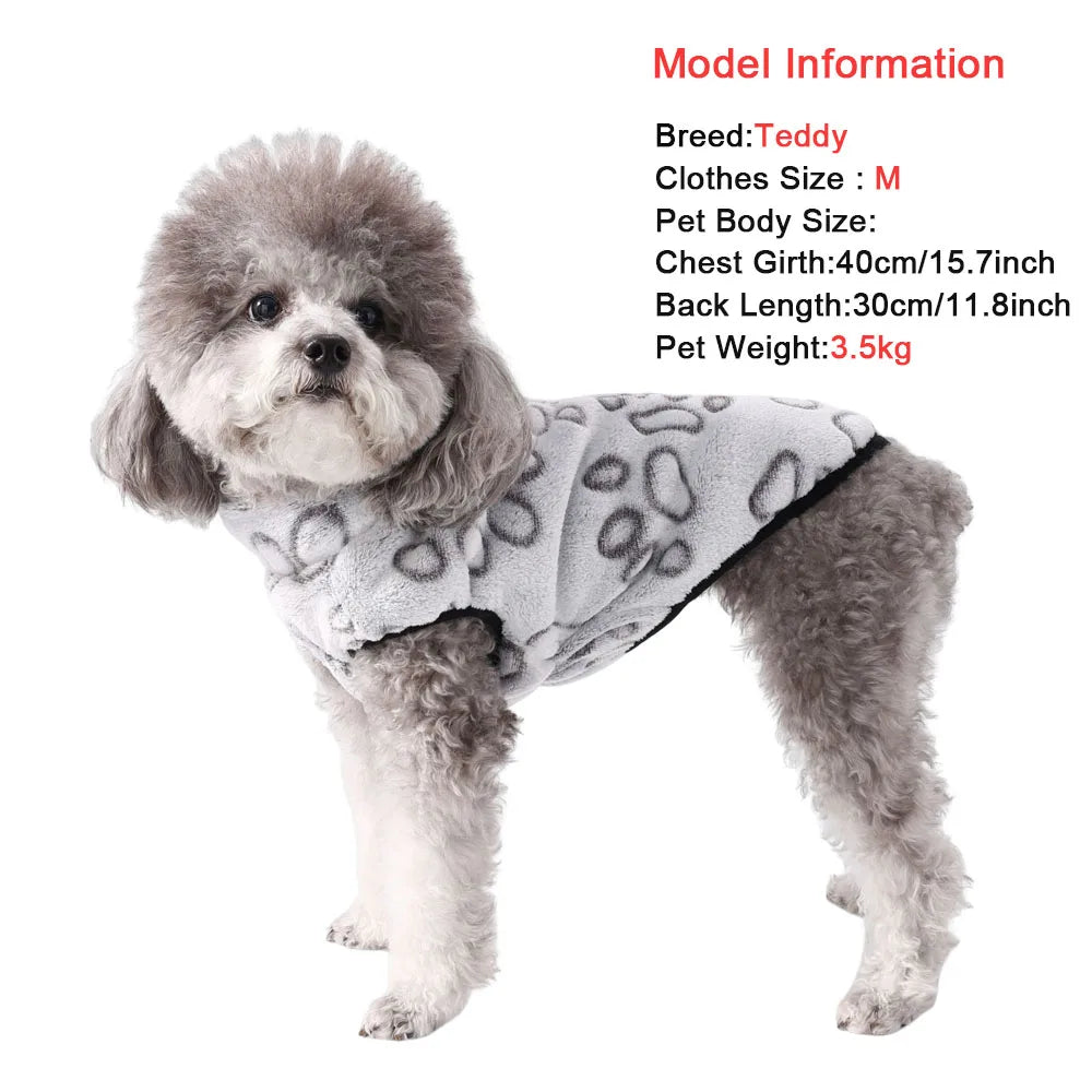Autumn Winter Puppy Jacket Soft Fleece Clothes For Small Dogs Overalls Cute Paw Print Chihuahua Coat Yorkshire Vest Pet Costume