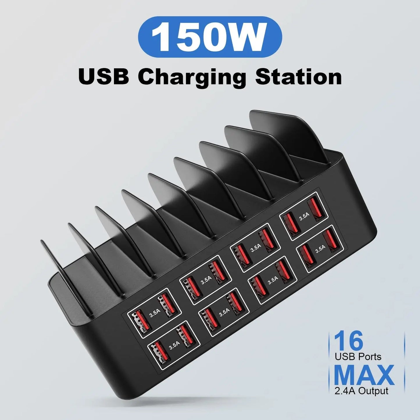 150W Universal Multi USB Charger 16 Port 3.5A USB Fast Charging Station Stand pour iPad iPhone 14 13 Samsung S22 Xiaomi Tablet