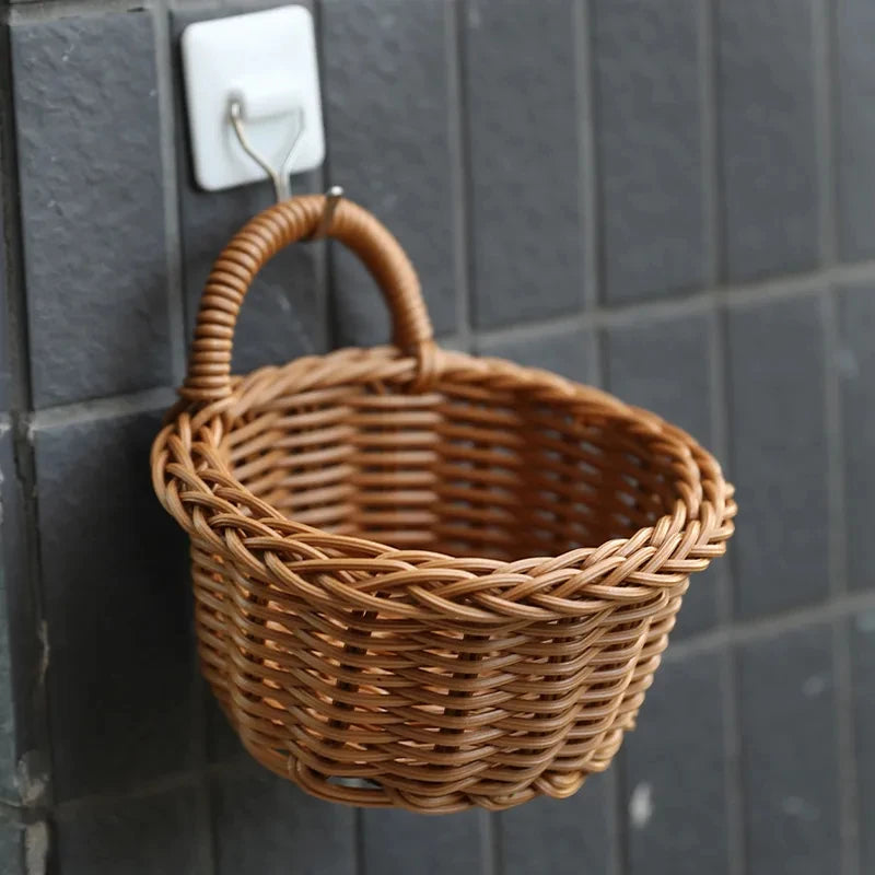 Wall-mounted Vegetable Basket Fruit and Sundry Basket Natural Wicker Weave Storage Basket Kitchen Storage Home Decoration