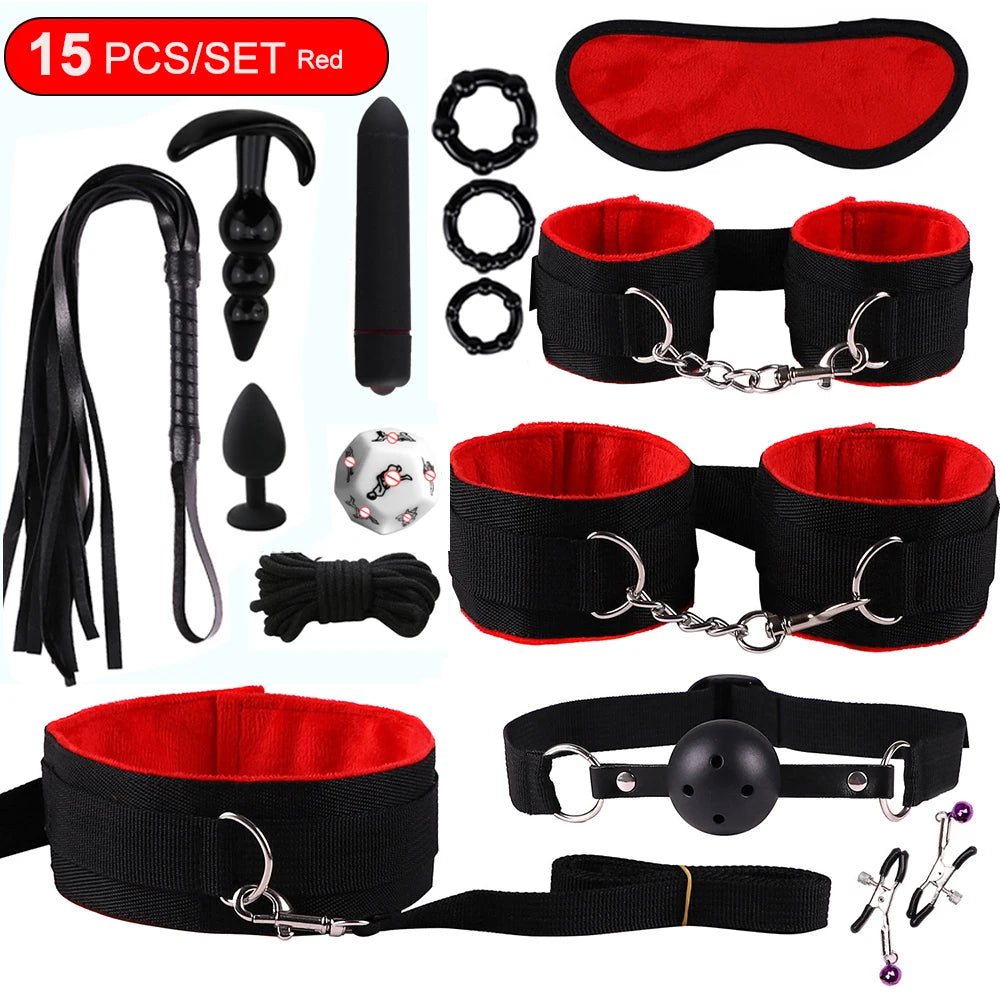 Toys Sex Toys BDSM Kits de bondage véritables retenus en cuir menottes Collier Gag Vibrateurs Toys Sex pour femmes couples Adultes Games