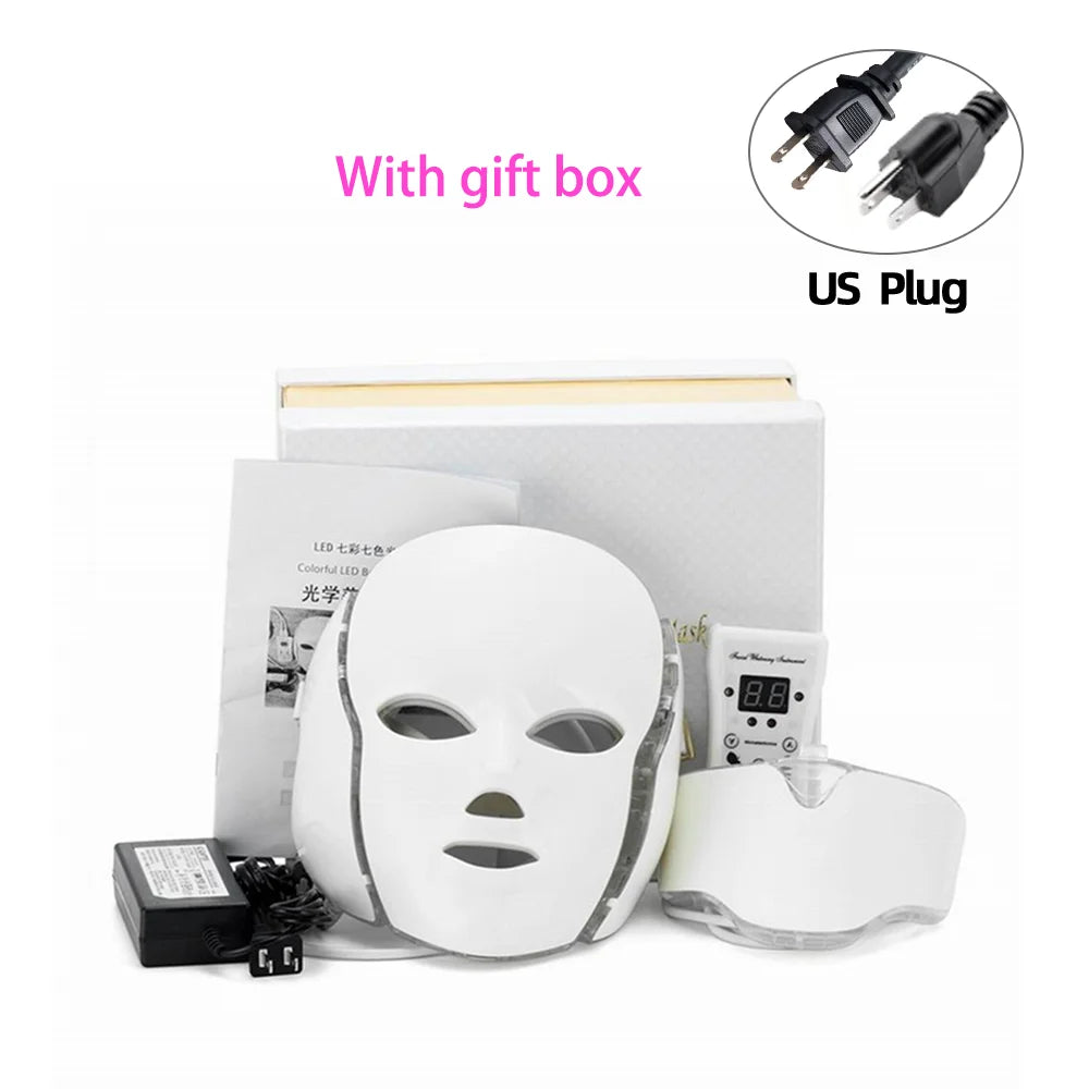 Masque facial à 7 couleurs LED avec visage + cou beauté Photon Thérapie Anti acné Whitening Whitening Skin Care Tools for Spa