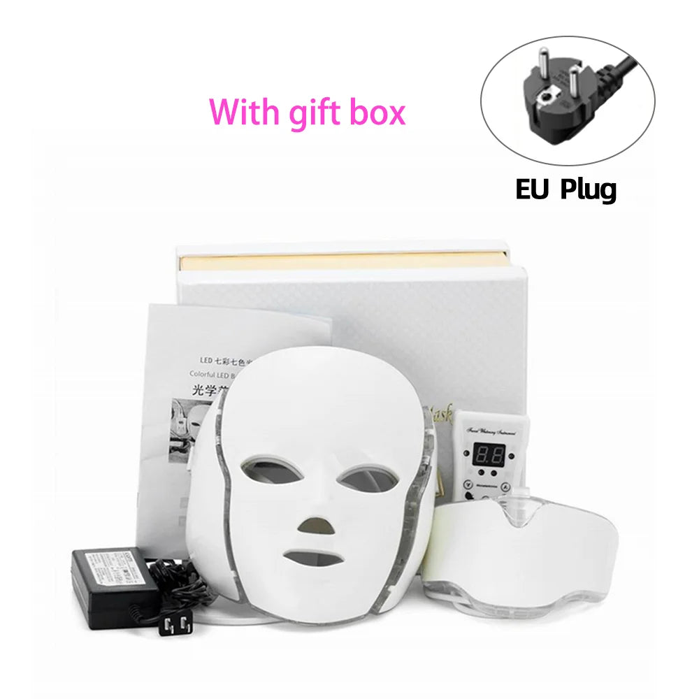 Masque facial à 7 couleurs LED avec visage + cou beauté Photon Thérapie Anti acné Whitening Whitening Skin Care Tools for Spa