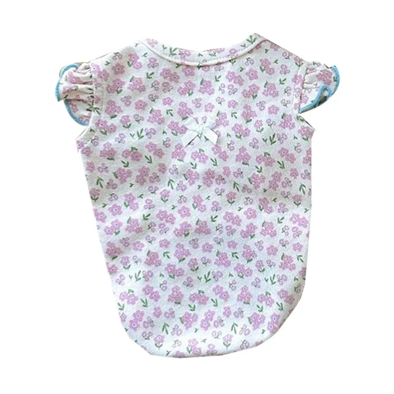 Bowknot Floral Flying Sleeve Verte Chien Vêtements Cat Universal Teddy Summer Minage mince et automne Vêtements