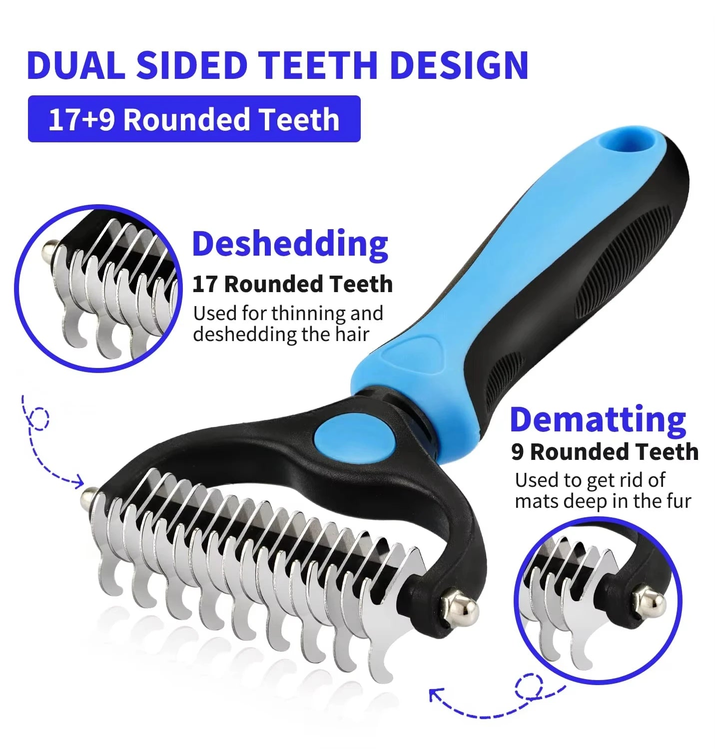 Brosse de toilettage pour animaux de compagnie, pinceau de deshedding professionnel à double face côté pour les chats et les chiens, pinceau pour animaux de compagnie pour enlever les enchevêtrements et les nœuds
