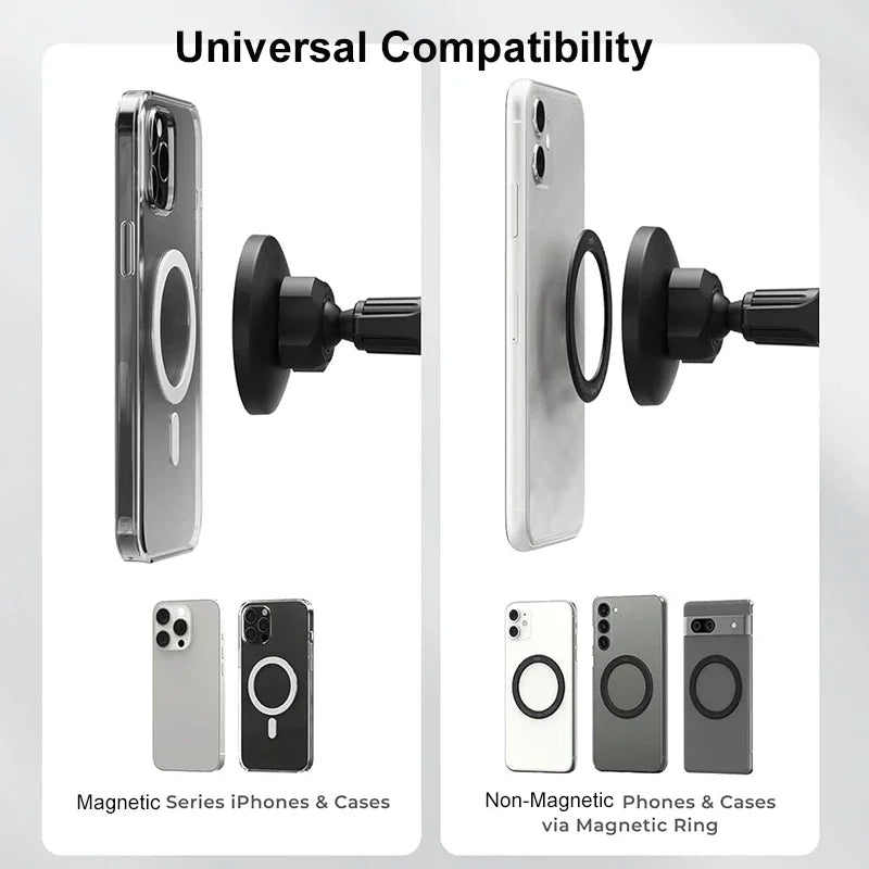 UYUXIO Magnetic Car Mount Phone Holder 2 in 1 15W Fast Charging Wireless Car Charger for iPhone 16 15 14 13 12 Pro Max Series