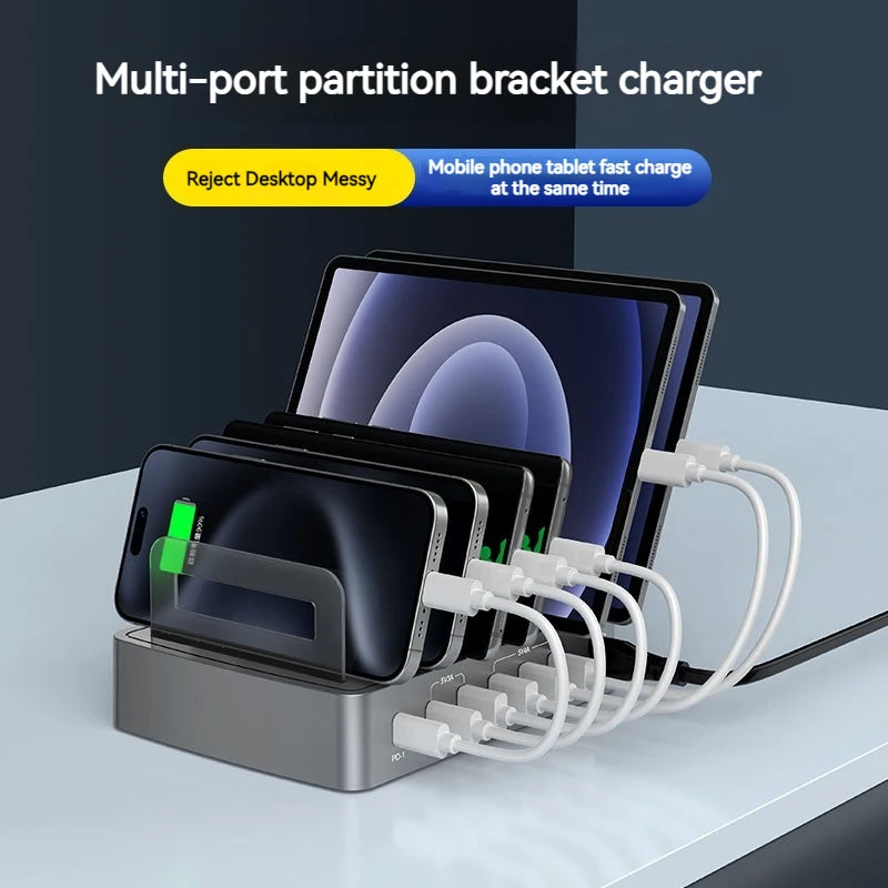 Universal 72W 6 Port Multi intelligent USB PD CHARGER Station pour iPhone 16 15 14 QC3.0 Stand de charge rapide pour Samsung Xiaomi