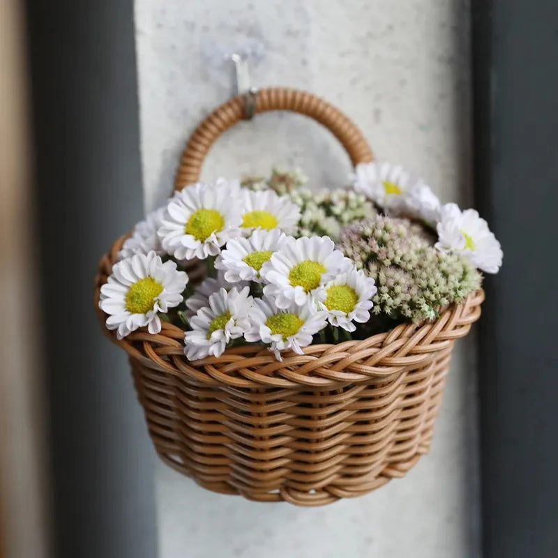 Wall-mounted Vegetable Basket Fruit and Sundry Basket Natural Wicker Weave Storage Basket Kitchen Storage Home Decoration