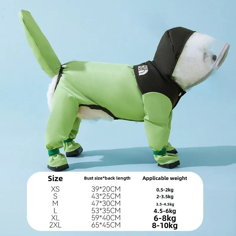 Puppy leashable full-body raincoat waterproof all-inclusive footed small dog rainy day snow day clothes