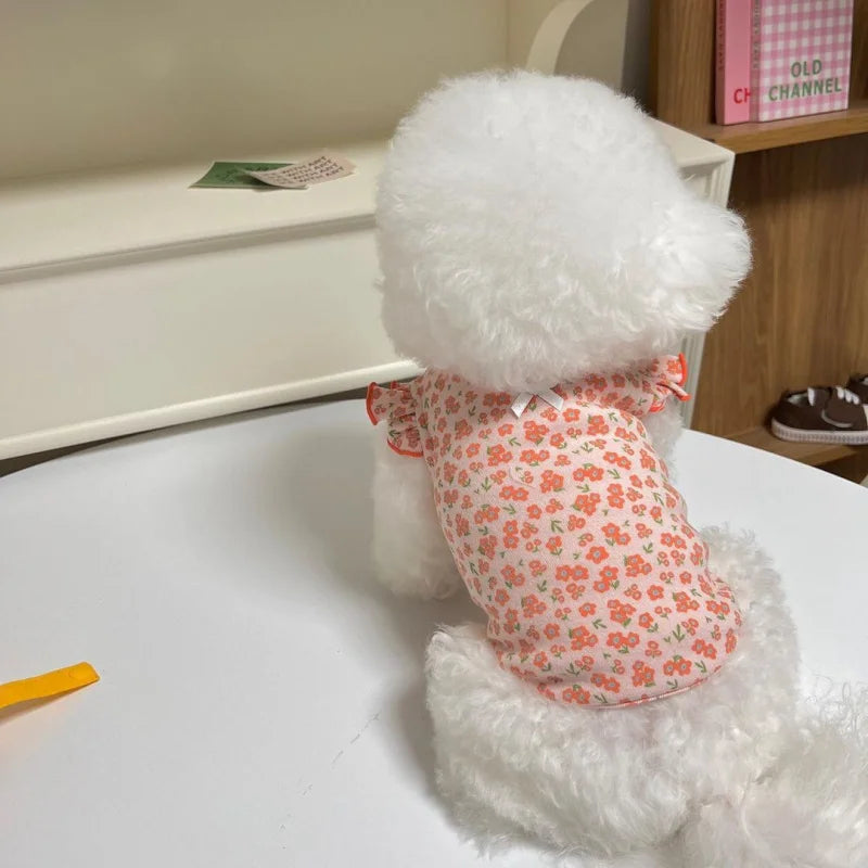 Bowknot Floral Flying Sleeve Verte Chien Vêtements Cat Universal Teddy Summer Minage mince et automne Vêtements