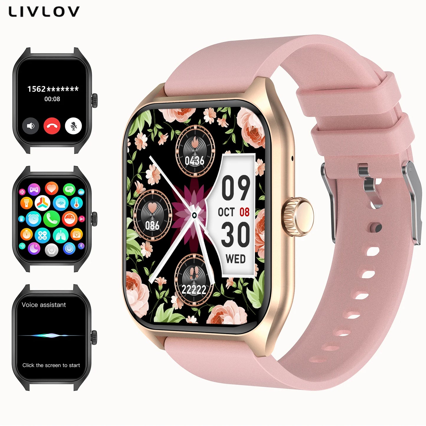 AI-VOCIE ASSISTANT SMART WART pour les hommes, 1,96 '' 'HD Screen Activity Trackers avec 100 + Sports/Sleep/Heart Rate Monitor