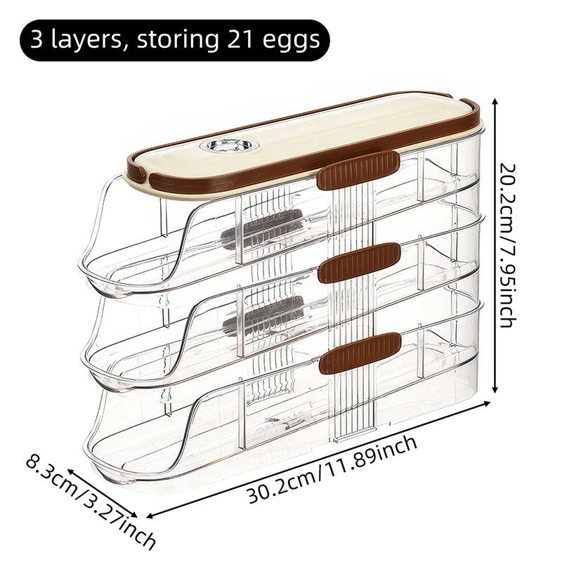 Grand support d'oeuf pour réfrigérateur Automatique Organisateur d'oeuf à œufs en plastique transparent Dispensateur d'oeufs empilable et poubelle de rangement