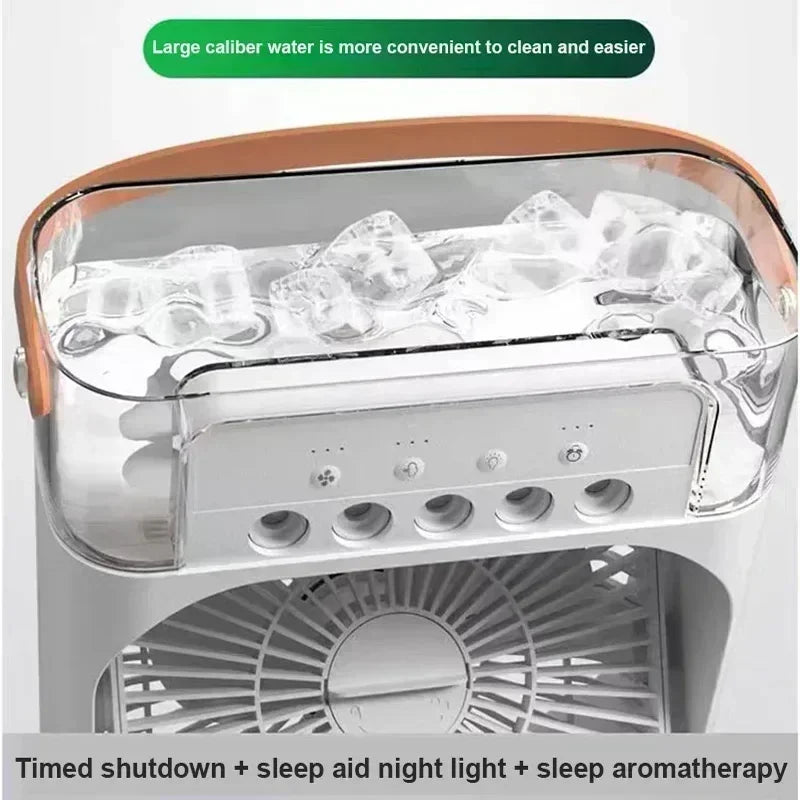 Accueil - Climatiseur d'air de ventilateur portable convivial: 3 - IN - 1 conception avec humidificateur USB électrique LED de nuit