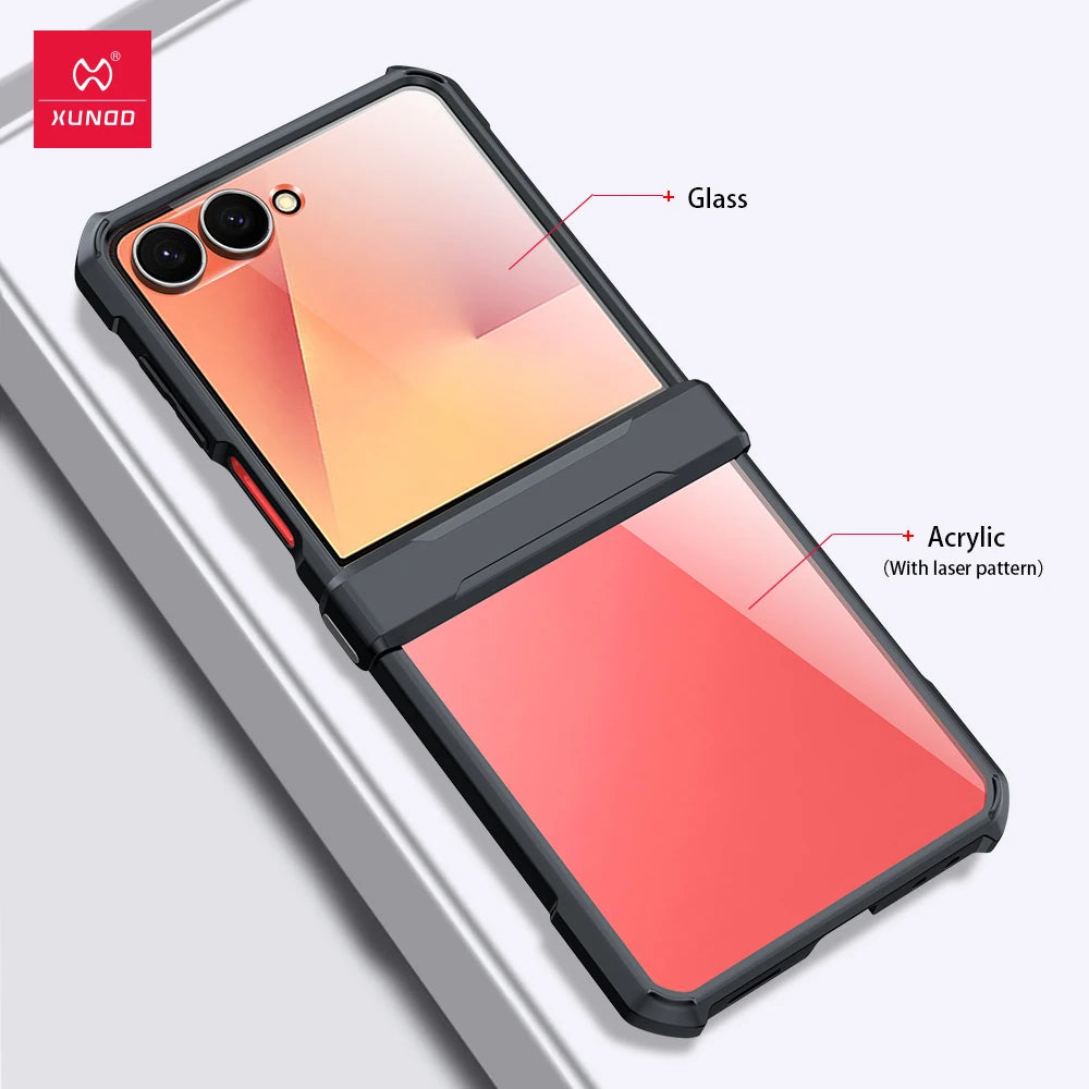 Xundd pour Samsung Z Flip 7 Case Galaxy Z Flip 3 4 5 6 Boîte d'amortisseur Airbag Airbag Couverture transparente en verre pour 갤럭시 Z 플립 7