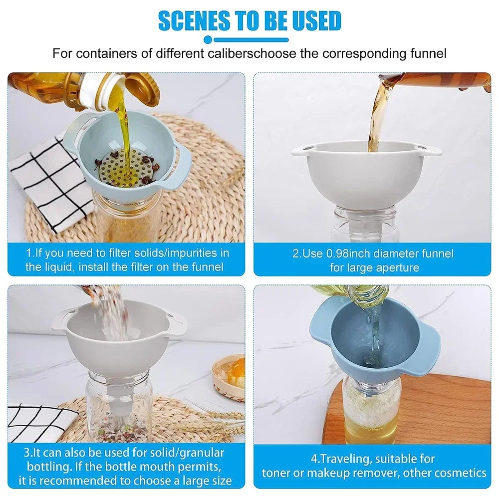 Versatile 4-in-1 Funnel Set - Food-Grade, BPA-Free, with Strainer for Easy Bottle Filling and Kitchen Use