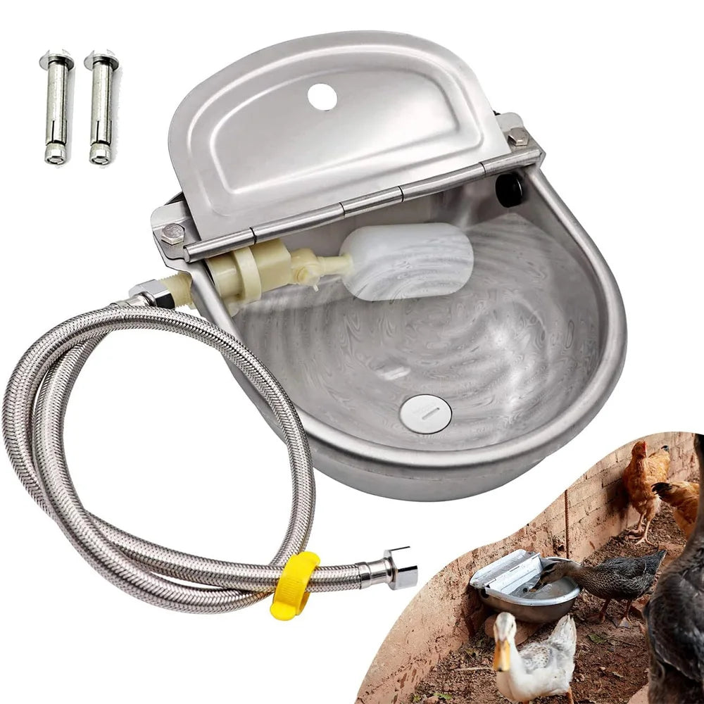 Dispensateur en eau automatique pour l'eau de chien, bol à boire en acier inoxydable pour le bétail de la ferme mouton de chèvre (remplissage automatique)