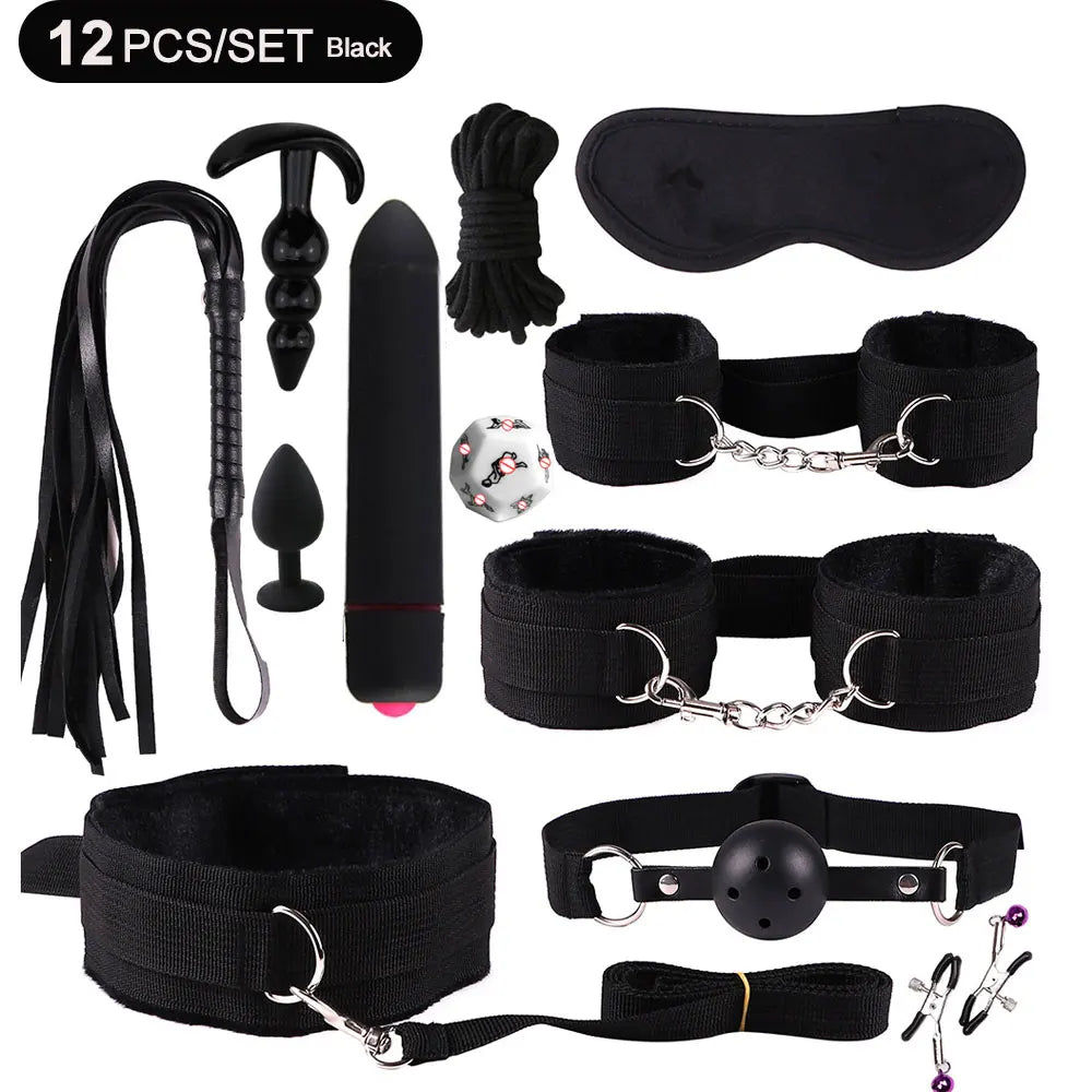 Toys Sex Toys BDSM Kits de bondage véritables retenus en cuir menottes Collier Gag Vibrateurs Toys Sex pour femmes couples Adultes Games