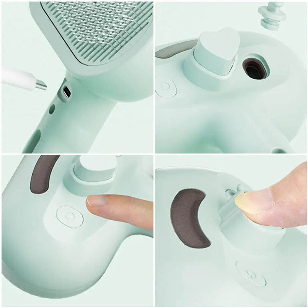 Brosse de vapeur de 3 po sur 1 avec bouton de relâchement brossage de toilettage de chat rechargeable pour chats brosse à poils brosse pour animaux de compagnie pour chiens petits animaux