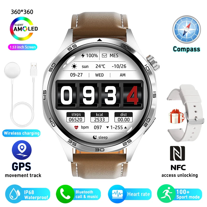 Pour Huawei GT5 Pro GPS NFC Smart Watch Men 360 * 360 AMOLED SCREAT CARD Rate Bluetooth Call IP67 imperméable Homme Smartwatch 2025