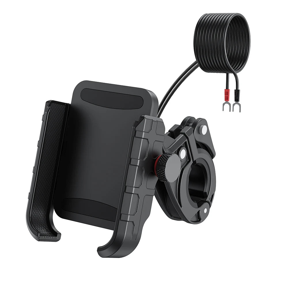Motorcycle Phone Mount with USB QC3.0 Fast Charging Port Universal 360° Handlebar Cellphone Holder for 5.4-7.2 Inch Smartphones