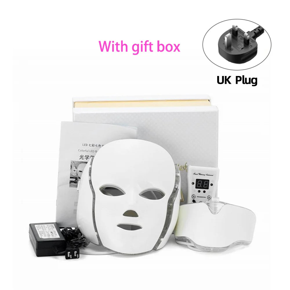 Masque facial à 7 couleurs LED avec visage + cou beauté Photon Thérapie Anti acné Whitening Whitening Skin Care Tools for Spa