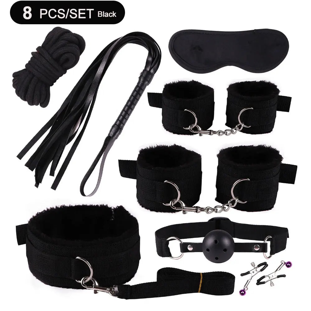 Toys Sex Toys BDSM Kits de bondage véritables retenus en cuir menottes Collier Gag Vibrateurs Toys Sex pour femmes couples Adultes Games