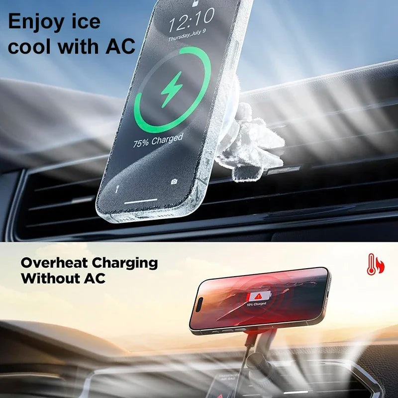 UYUXIO Magnetic Car Mount Phone Holder 2 in 1 15W Fast Charging Wireless Car Charger for iPhone 16 15 14 13 12 Pro Max Series