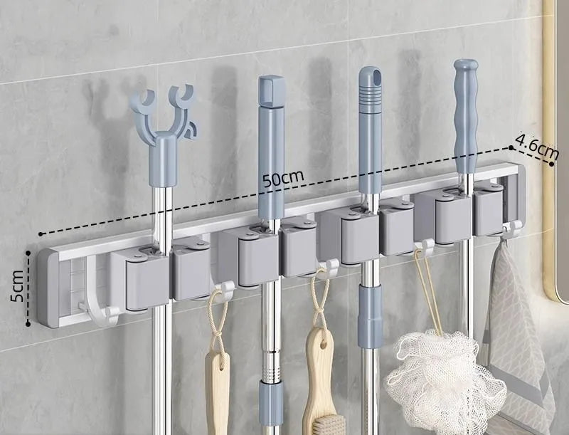 Mop and Broom Organizer Mop Holder Rack Mop Holder Wall Mounted Strong Broom Mop Holder Self With 5 Hooks Organizers Hang Broom