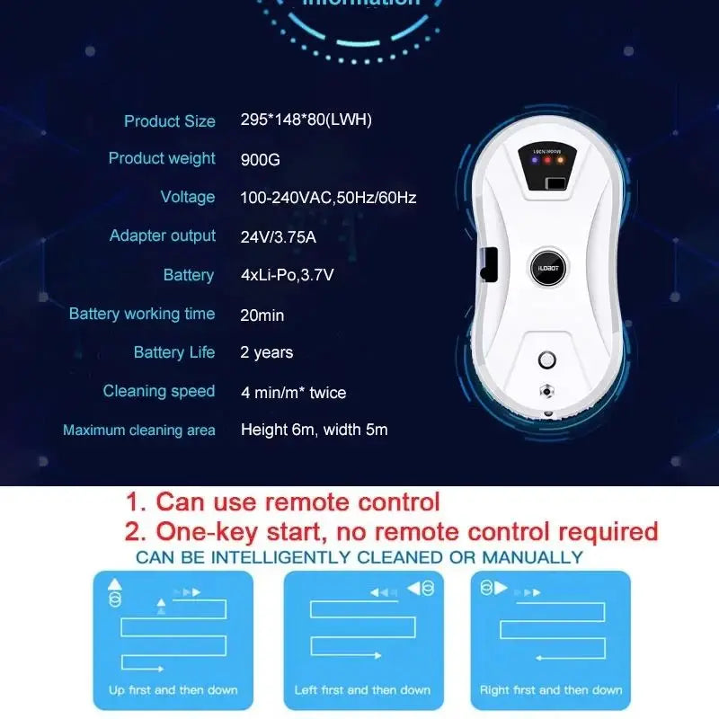 Diviser la fenêtre de pulvérisation automatique de la maison blanche/noire Nettoyage Robot Intelligent Wipe Single Spray Spray High-Hise Large Area Fenêtre