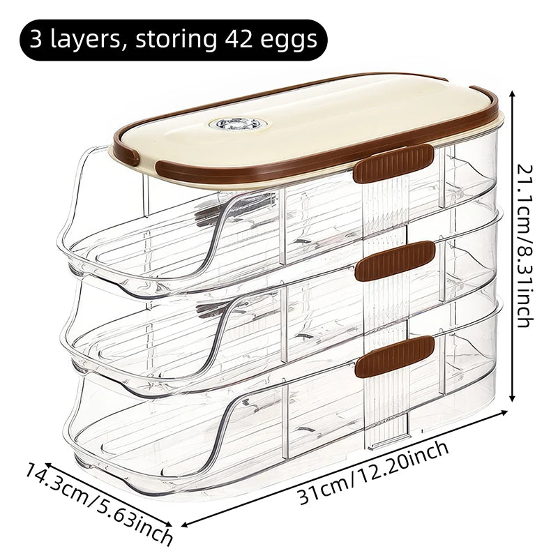 Grand support d'oeuf pour réfrigérateur Automatique Organisateur d'oeuf à œufs en plastique transparent Dispensateur d'oeufs empilable et poubelle de rangement