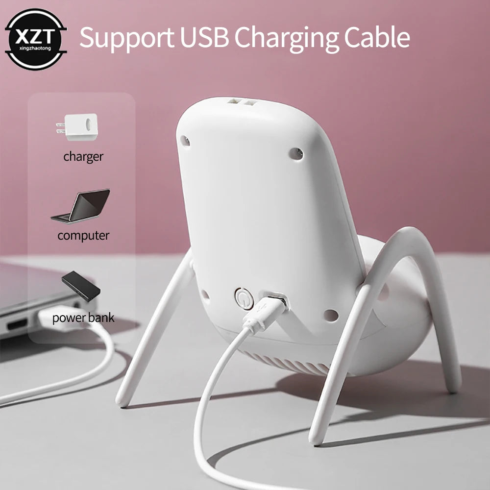 2022 Nouveau support de téléphone Small ventilateur avec lampe respiratoire Mini Mini Chaise de charge USB Ventilateur portable avec porte-téléphonie