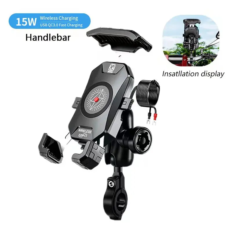 Support de téléphone pour moto 12 V, chargeur rapide USB C PD 20 W, chargeur sans fil 15 W, support pour vélo 4.07.0" Téléphone portable