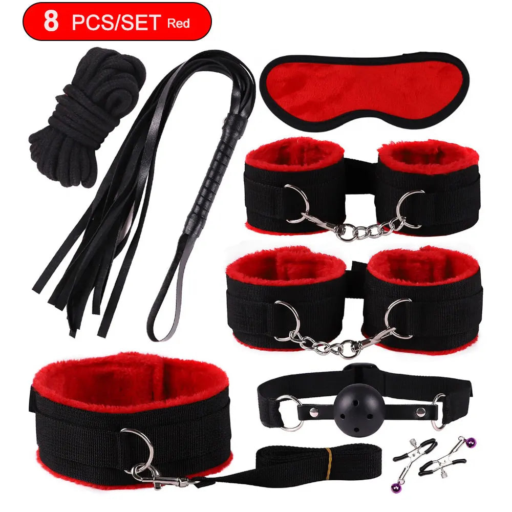 Toys Sex Toys BDSM Kits de bondage véritables retenus en cuir menottes Collier Gag Vibrateurs Toys Sex pour femmes couples Adultes Games