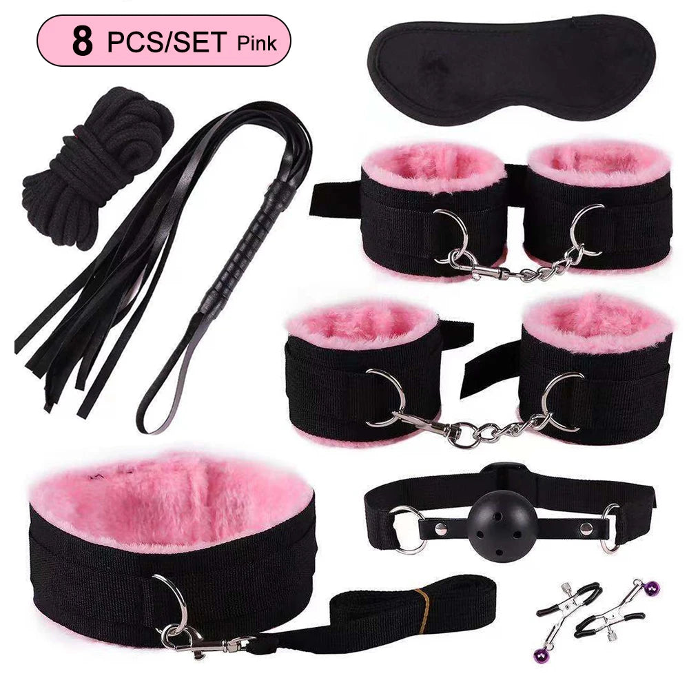 Toys Sex Toys BDSM Kits de bondage véritables retenus en cuir menottes Collier Gag Vibrateurs Toys Sex pour femmes couples Adultes Games