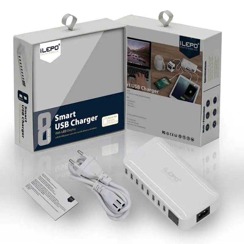 60W 8 Port USB Charger rapide QC3.0 Hub Smart Charge Quick Affichage LED Multi USB Station de chargement de téléphone mobile Hometop Home