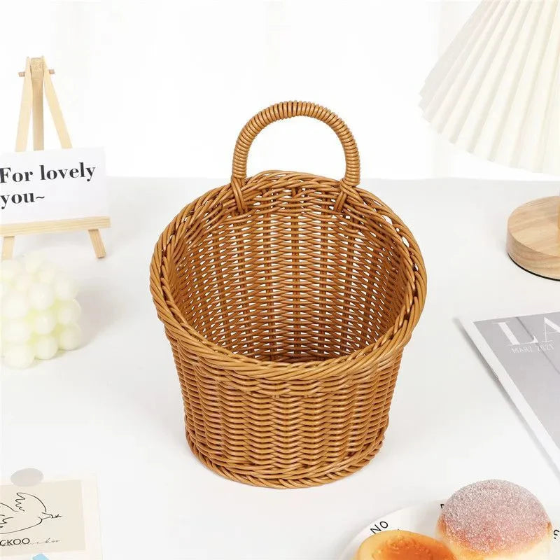 Wall-mounted Vegetable Basket Fruit and Sundry Basket Natural Wicker Weave Storage Basket Kitchen Storage Home Decoration