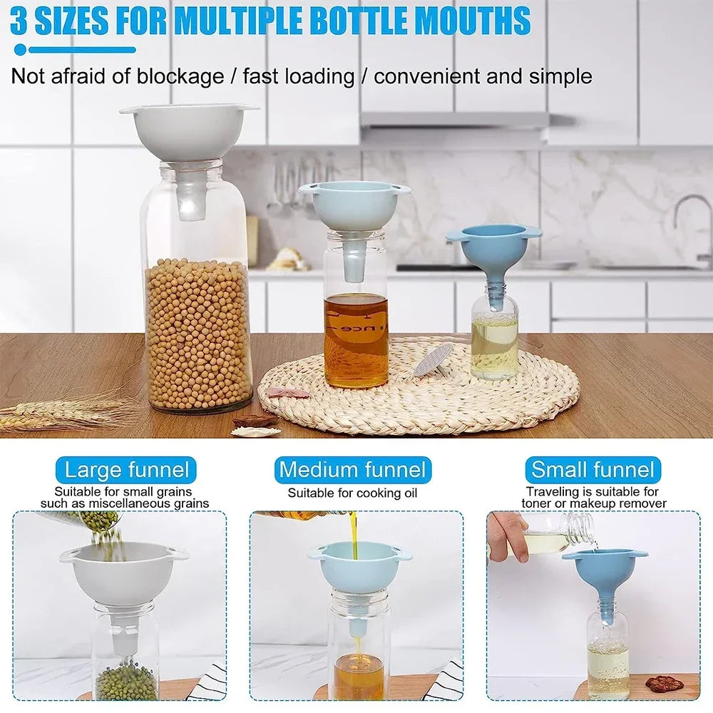 Versatile 4-in-1 Funnel Set - Food-Grade, BPA-Free, with Strainer for Easy Bottle Filling and Kitchen Use
